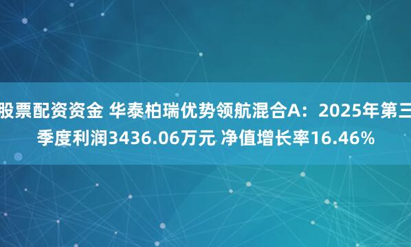 股票配资资金 华泰柏瑞优势领航混合A：2025年第三季度利润3436.06万元 净值增长率16.46%